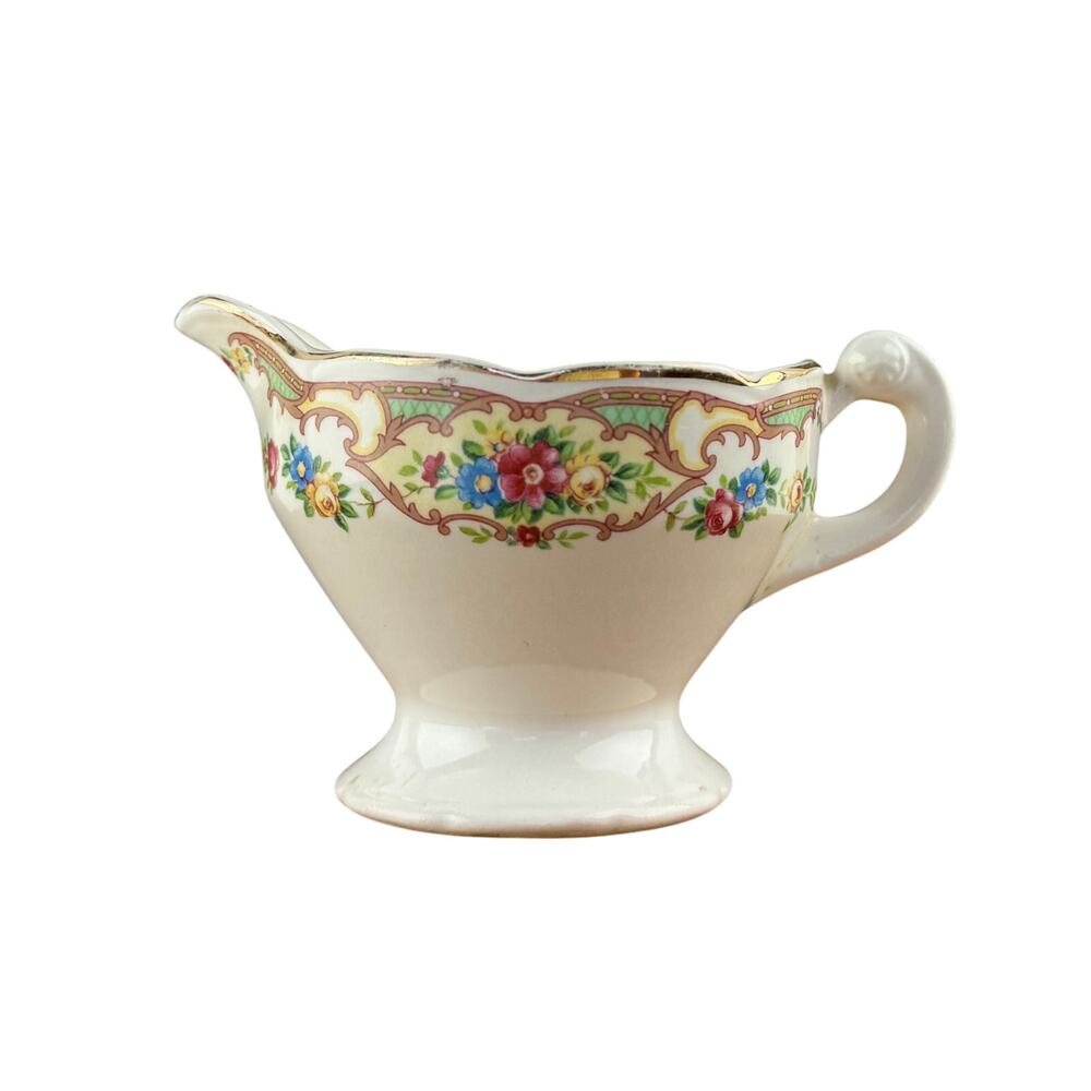 Mount Clemens Mildred Footed Creamer Floral with Gold Trim Vintage 1930s